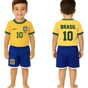 Conjunto Infantil Brasil Copa Camiseta E Shorts Amarelo 4 Anos