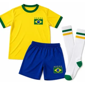 Kit Brasil Infantil Camisa Amarela Calção Torcedor E Meião